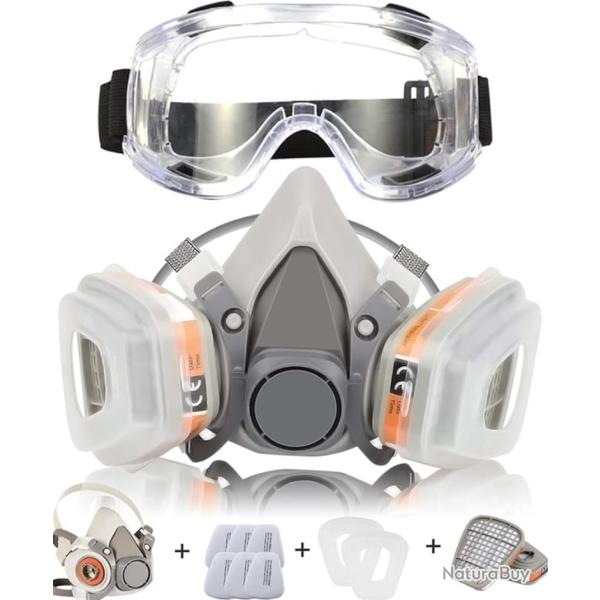 Respirateur Demi-Masque, Protection Masque � Double Couche de Protection  Lunettes Protection Filtre