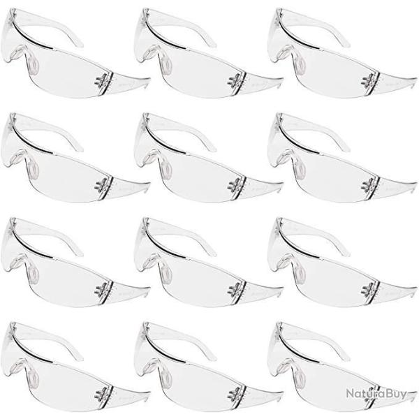 Lot 12 Lunettes de S�curit� Verres Transparents & Pont-de-Nez Caoutchouc Tenue S�curis�e  PPE