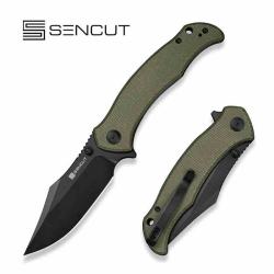 Couteau Sencut Tauron Lame Acier D2 Black Manche Olive Green Canvas Micarta Liner Lock IKBS S250603