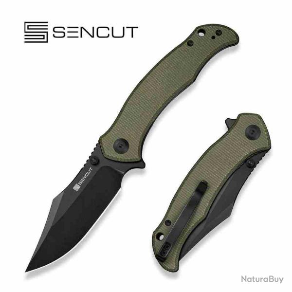 Couteau Sencut Tauron Lame Acier D2 Black Manche Olive Green Canvas Micarta Liner Lock IKBS S250603