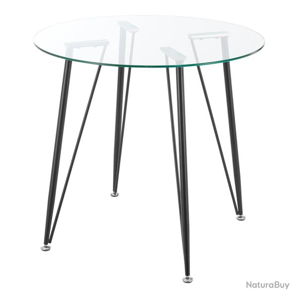 Table ronde pour salle � manger verre tremp� acier laqu� 72 x 80 cm transparent noir 03_0008807