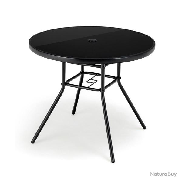 Table de jardin ronde 86 x 71 cm avec trou pour parasol �conomique moderne en m�tal noir 20_0013996