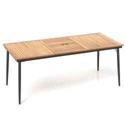 Table de jardin 200 x 90 x 75 cm pour 8 personnes design rustique couleur naturelle en bois d'acaci