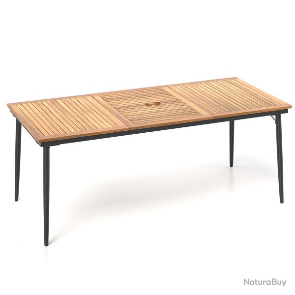 Table de jardin 200 x 90 x 75 cm pour 8 personnes design rustique couleur naturelle en bois d'acaci