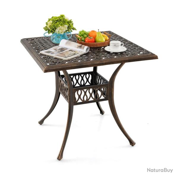 Table de jardin carr�e 80 x 80 x 75 cm trou pour parasol motifs antiques ambiance cosy en aluminium