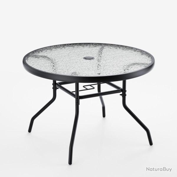 Table de jardin ronde 70 x 70 x 45,5 cm avec trou pour parasol et surface lisse style moderne en ve