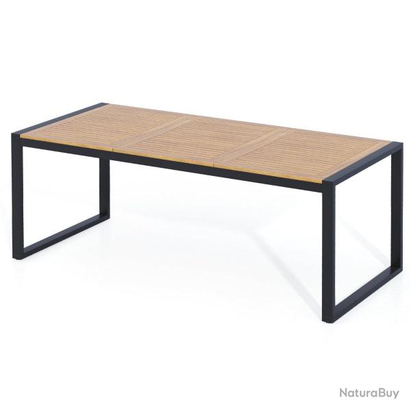 Table de jardin 200 x 90 x 75 cm pour 8 personnes design ergonomique avec trou de parasol en bois d