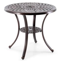 Table de jardin ronde 79 x 71 cm avec trou pour parasol et repose-pieds r&eacute;glables style &eacute;l&eacute;gant en