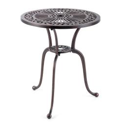 Table de jardin ronde 61 x 71 cm avec trou pour parasol et pieds incurv&eacute;s style contemporain en fon