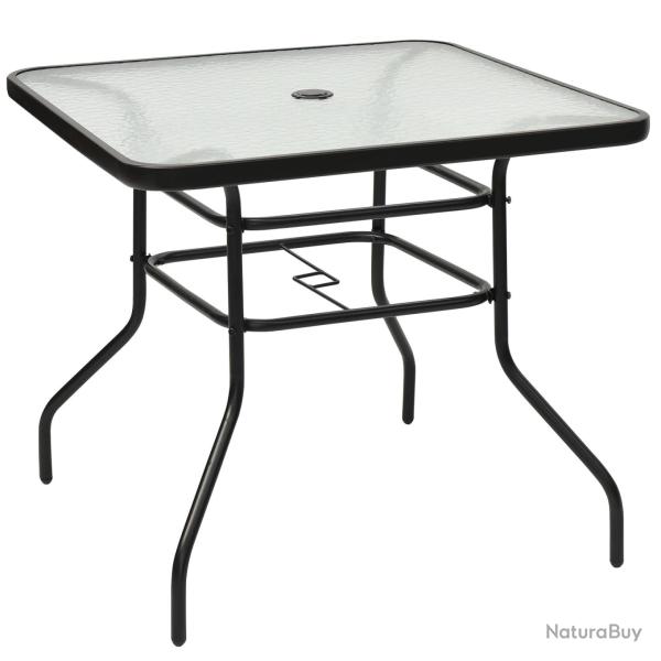 Table de jardin carr�e en verre tremp� 81 x 81 x 71 cm avec parasol pratique et design moderne en m