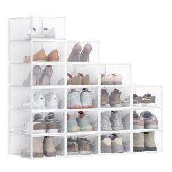 Bo&icirc;tes &agrave; chaussures organisateurs en plastique avec porte lot de 12 empilables montage facile 332 x