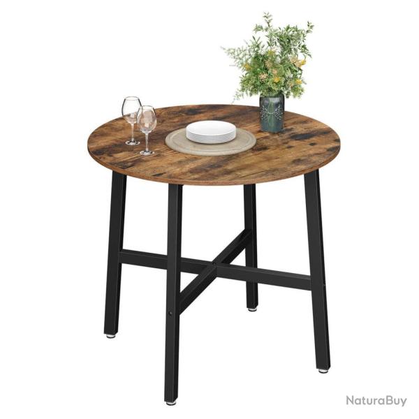 Table � manger table de cuisine ronde pour salon bureau 80 x 75 cm style industriel marron 12_00074