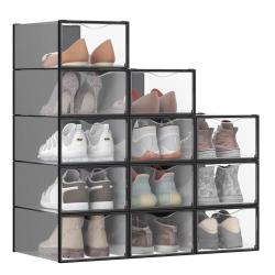 Bo&icirc;tes &agrave; chaussures organisateurs en plastique avec porte lot de 12 empilables montage facile 33,2