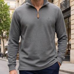 WINCHESTER CAMPO2G Sweat col montant zipp&eacute; gris douceur 100 coton