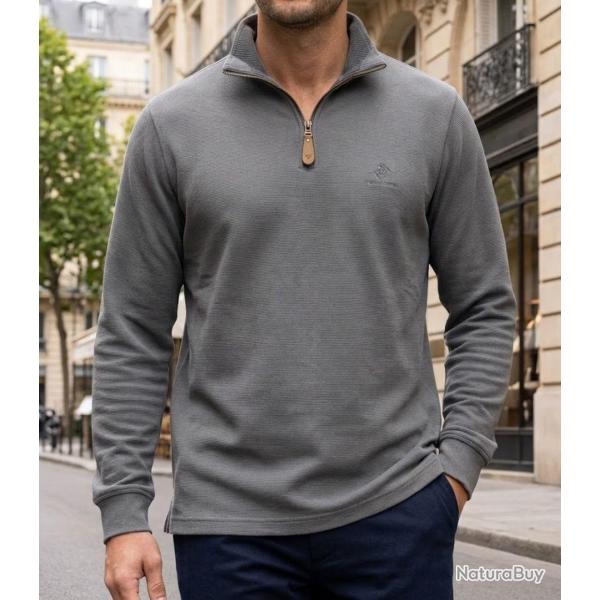 WINCHESTER CAMPO2G Sweat col montant zipp� gris douceur 100 coton