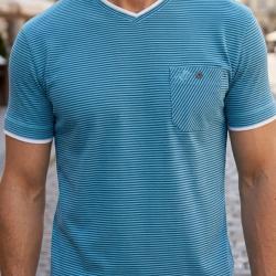 WINCHESTER SERPICO1 Tee shirt col V bleu l &eacute;l&eacute;gance d&eacute;contract&eacute;e en pur coton