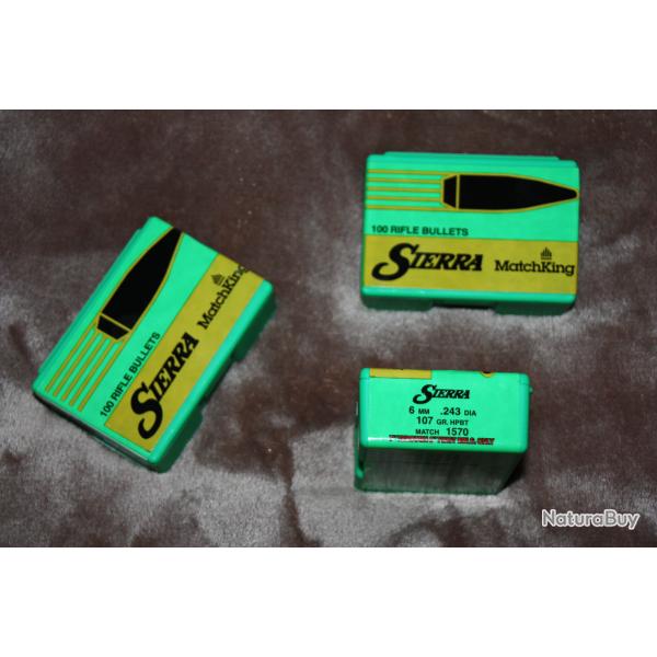 Ogives 6mm Sierra matchking 107gr hpbt boite 100
