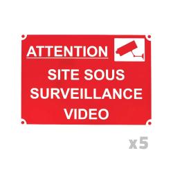 Lot de 5 Panneaux SITE SOUS SURVEILLANCE VIDEO alu 34 x 24cm