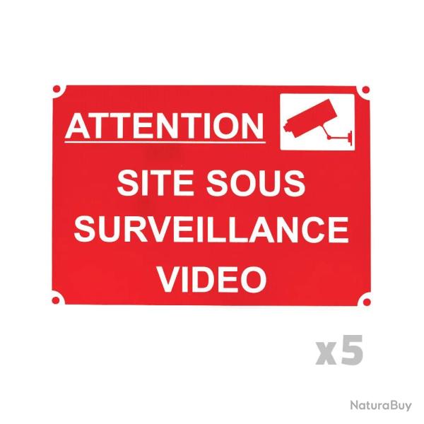 Lot de 5 Panneaux SITE SOUS SURVEILLANCE VIDEO alu 34 x 24cm
