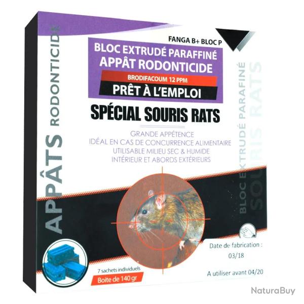 Raticide souricide bloc paraffin� brodifacum 140g