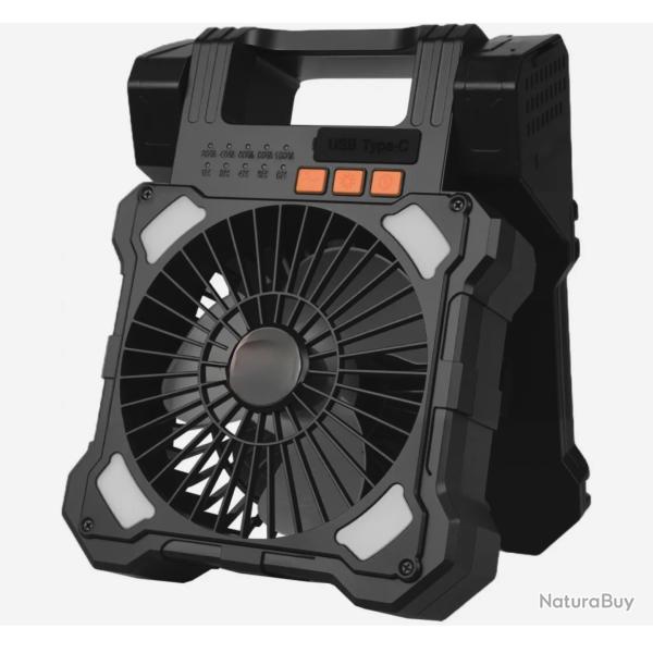 Ventilateur Solaire Camping Rechargeable 20000 mAh  Portable Silencieux 20 cm avec �clairage LED