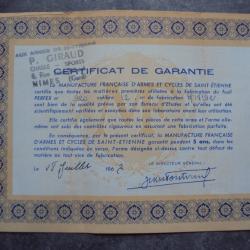 Certificat &eacute;preuve et garantie MANUFRANCE St-ETIENNE Perfex