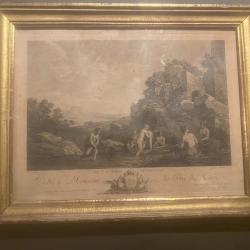 Gravure ancienne Bains de Vaucluse, peint par Tenier, grav&eacute; par Le Bas