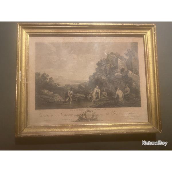 Gravure ancienne Bains de Vaucluse, peint par Tenier, grav� par Le Bas