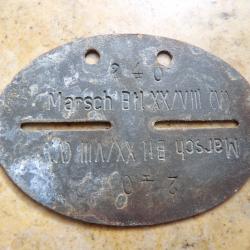plaque identit&eacute; militaire Allemand  ww2 seconde guerre