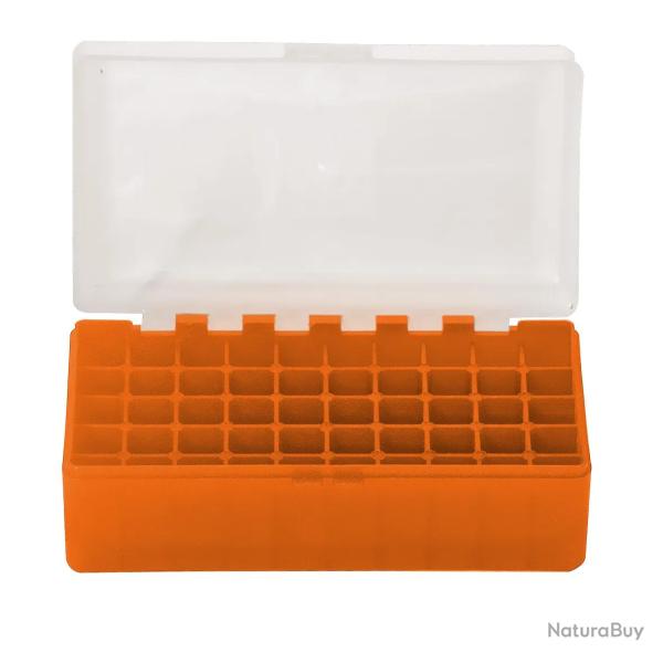 BOITE DE RANGEMENT ORANGE COUVERCLE TRANSPARENT 50 MUNITIONS CAL 223