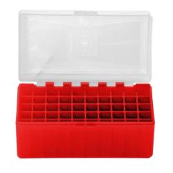 BOITE DE RANGEMENT ROUGE COUVERCLE TRANSPARENT 50 MUNITIONS CAL 357 MAG