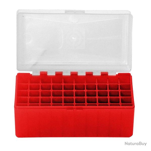 BOITE DE RANGEMENT ROUGE COUVERCLE TRANSPARENT 50 MUNITIONS CAL 357 MAG