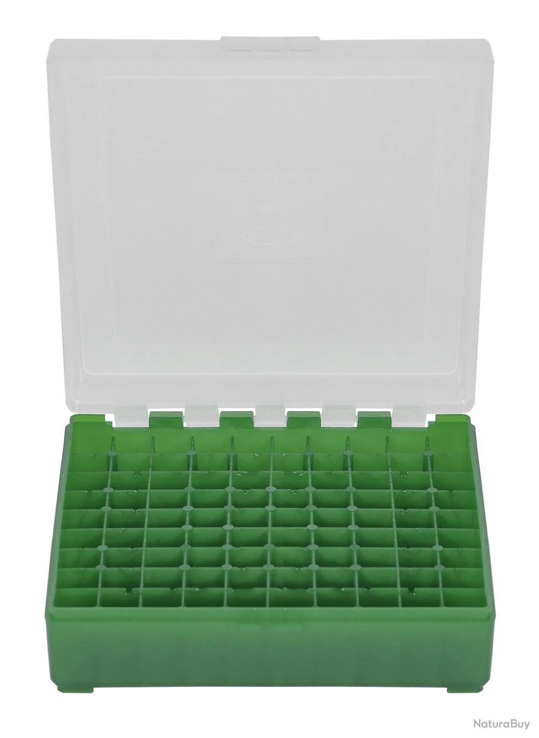 BOITE DE RANGEMENT VERTE COUVERCLE TRANSPARENT 100 MUNITIONS CAL 9MM ...