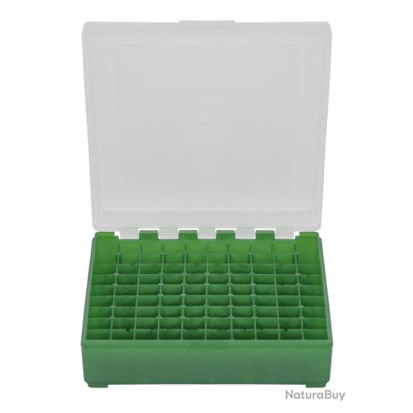 BOITE DE RANGEMENT VERTE COUVERCLE TRANSPARENT 100 MUNITIONS CAL 9MM