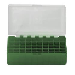 BOITE DE RANGEMENT VERTE COUVERCLE TRANSPARENT 50 MUNITIONS CAL 223
