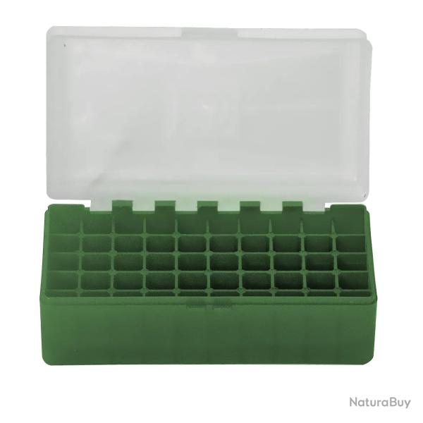 BOITE DE RANGEMENT VERTE COUVERCLE TRANSPARENT 50 MUNITIONS CAL 223