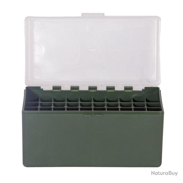 BOITE DE RANGEMENT VERTE COUVERCLE TRANSPARENT 50 MUNITIONS CAL 30-06