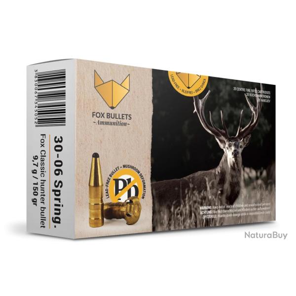 CART SANS PLOMB FOX BULLETS 30-06 FOX CLASSIC HUNTER 150 GR (PAR BOITE DE 20)