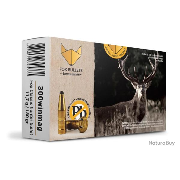 CART SANS PLOMB FOX BULLETS 300WM FOX CLASSIC HUNTER 180 GR (PAR BOITE DE 20)