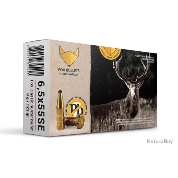 CART SANS PLOMB FOX BULLETS 6,5X55SE FOX CLASSIC HUNTER 123 GR (PAR BOITE DE 20)