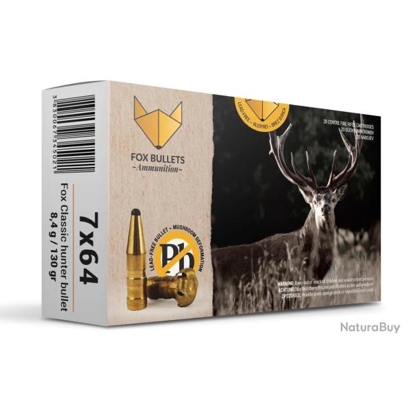 CART SANS PLOMB FOX BULLETS 7X64 FOX CLASSIC HUNTER 130 GR (PAR BOITE DE 20)