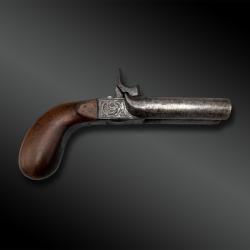 PISTOLET &agrave; double canon &agrave; coffre de voyage - Li&egrave;ge, Belgique - XIX&egrave;me si&egrave;cle