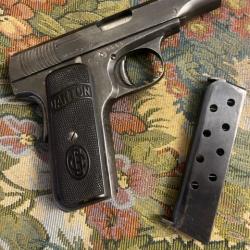 PISTOLET. TYPE BROWNING.   MARQUE LLIAMA   CAL32 ACP  BRONZAGE ORIGINE.  CANON  OK  POUR LE TIR