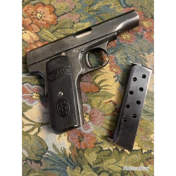 PISTOLET. TYPE BROWNING.   MARQUE LLIAMA   CAL32 ACP  BRONZAGE ORIGINE.  CANON  OK  POUR LE TIR