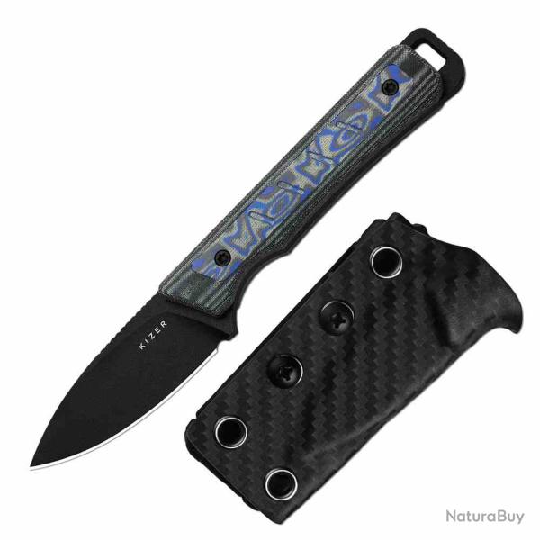 Couteau Kizer Whiskey Jack Lame Acier CPM-10V Black Manche Black/Blue Micarta Etui Kydex KI1108A1