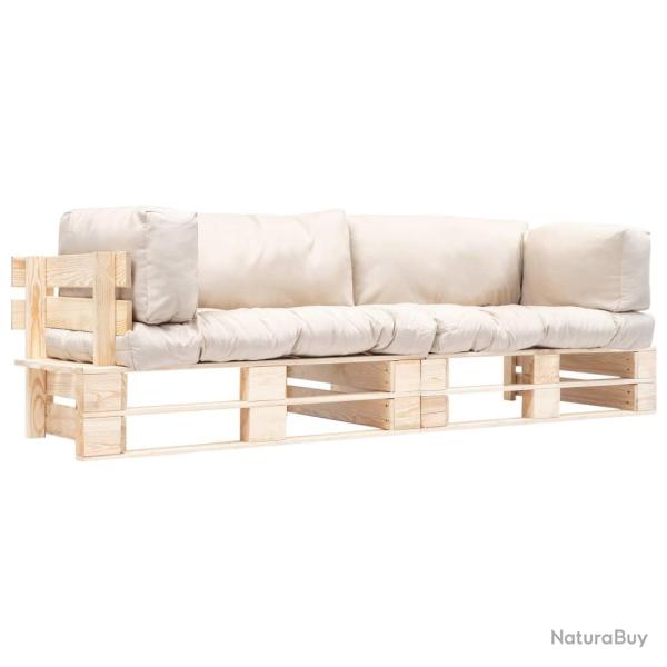Canap�s de jardin palette 2 pcs avec coussins sable Pin�de