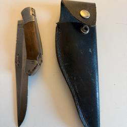 Grand couteau de chasse Dague d'estaing pliant LAGUIOLE avec &eacute;tui en cuir