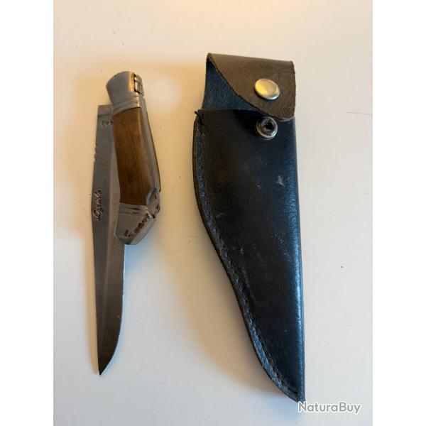 Grand couteau de chasse Dague d'estaing pliant LAGUIOLE avec �tui en cuir