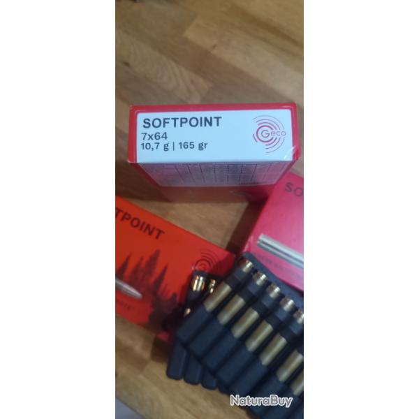lot de 4 bo�tes de munitions 7x64 geco soft point 165gr neuves
