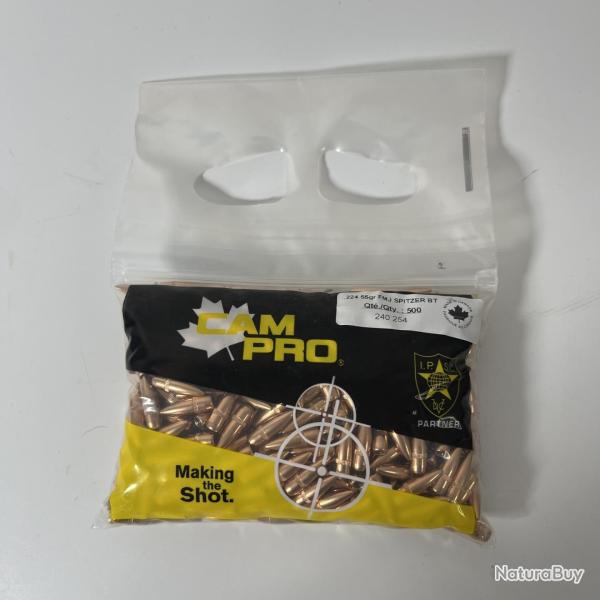 Cam Pro Ogives Plomb Cuivre FMJ 223 BT 55gr diam�tre .224 x500